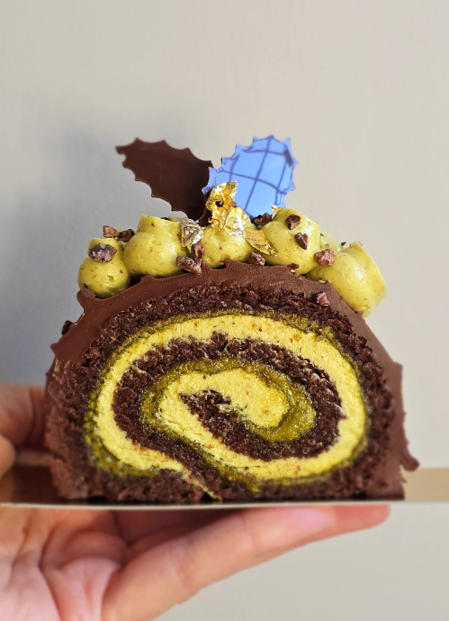 Chocolate Pistachio Yule Log for 6. (After 10am; 16-24 and 27-31 Dec only, COLLECTION ONLY)